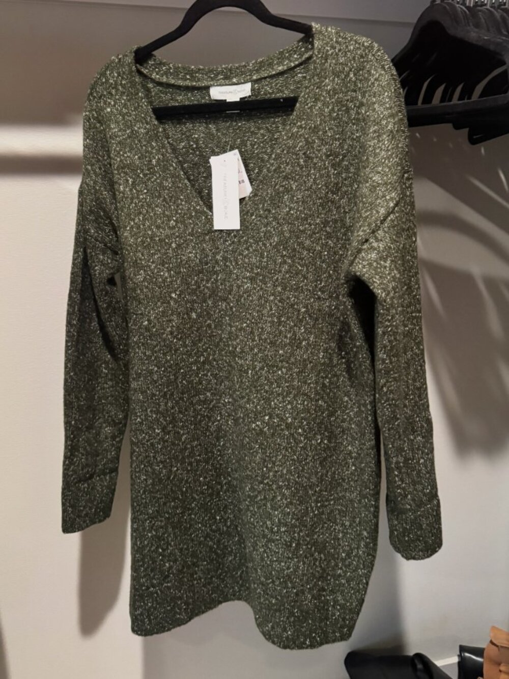 NWT Treasure & Bond  Women's Forest Green  Cozy Knit Sweater Dress